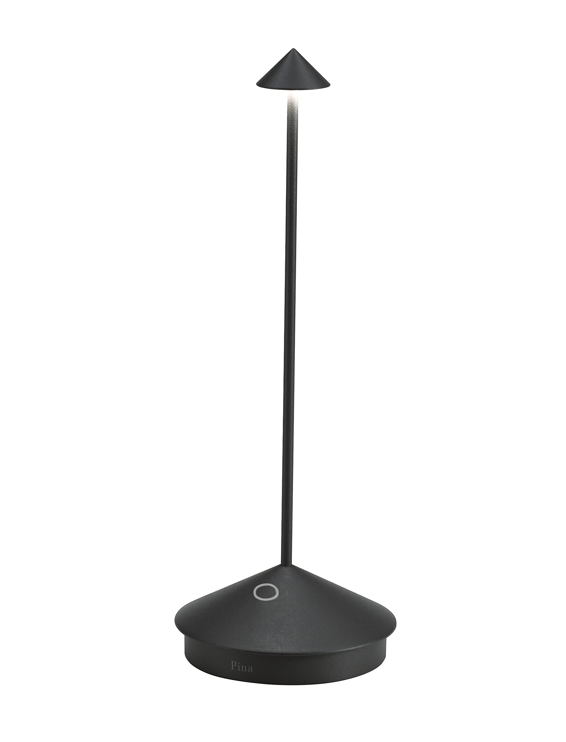 Zafferano Pina Pro Cordless LED Table Lamp (Black) Powder-Coated Aluminum, Touch Dimmable, Indoor Outdoor, Contact Charging Base, USA Plug, 11.4” 29cm