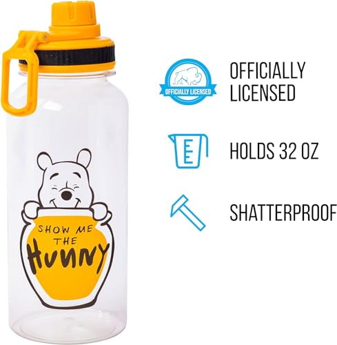 Silver Buffalo Winnie the Pooh Show Me The Hunny Twist Spout Plastic Water Bottle with Stickers You Stick Yourself, 32 Ounces