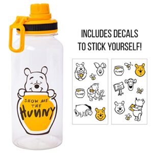 Silver Buffalo Winnie the Pooh Show Me The Hunny Twist Spout Plastic Water Bottle with Stickers You Stick Yourself, 32 Ounces