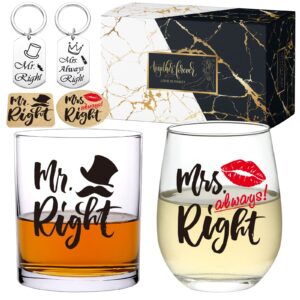 Gnollko Wedding Gift for Couples,Mr Right&Mrs Always Right Glasses for Newlyweds Bride Groom, Engagement Anniversary Party Decorations for Fiance Fiancee Boyfriend Girlfriend Him Her