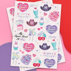 xo, Fetti Sweet 16 Birthday Temporary Tattoos - 42 Metallic Styles | Sixteen Birthday Party Decorations, 16th Bday, Bday Girl Gift, Birthday Goodie Bag Favor