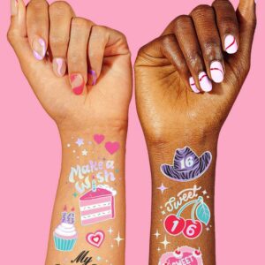 xo, Fetti Sweet 16 Birthday Temporary Tattoos - 42 Metallic Styles | Sixteen Birthday Party Decorations, 16th Bday, Bday Girl Gift, Birthday Goodie Bag Favor