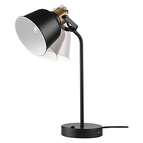Globe Electric 30297 18" Desk Lamp with 2.1 USB Port, Matte Black, Brass Accents, Push Button On/Off Switch, Home Décor, Desk Lamps for Home Office, Home Office Accessories, Home Improvement