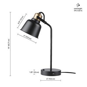 Globe Electric 30297 18" Desk Lamp with 2.1 USB Port, Matte Black, Brass Accents, Push Button On/Off Switch, Home Décor, Desk Lamps for Home Office, Home Office Accessories, Home Improvement