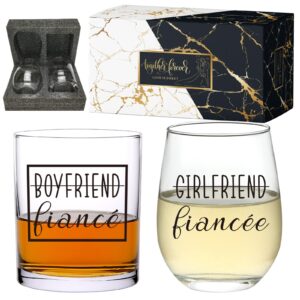 gnollko engagement gifts for couples,engaged party decoration for fiance fiancee boyfriend girlfriend him her,wedding glasses set for mr mrs bride groom bridal shower