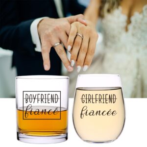 Gnollko Engagement Gifts for Couples,Engaged Party Decoration for Fiance Fiancee Boyfriend Girlfriend Him Her,Wedding Glasses Set for Mr Mrs Bride Groom Bridal Shower