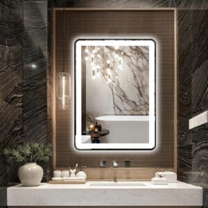 niccy led bathroom mirror, 30"x22" rectangle wall mounted vanity mirrors with metal frame, anti fog dimmable smart mirror for bathroom/bedroom/livingroom/entryway(horizontal or vertical),black
