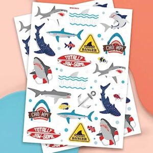 xo, Fetti Shark Temporary Tattoos - 38 Metallic Styles | Underwater Sea Creature, Ocean Animal Birthday Party Supplies, Summer, Totally Jawsome, Arts and Crafts