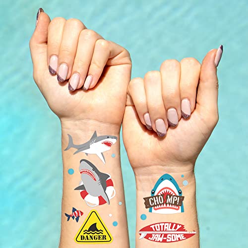 xo, Fetti Shark Temporary Tattoos - 38 Metallic Styles | Underwater Sea Creature, Ocean Animal Birthday Party Supplies, Summer, Totally Jawsome, Arts and Crafts