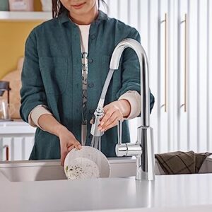 Moen 7402EW Riley Single Handle Chrome High Arc Pull Down Kitchen Faucet with Motionsense Wave, Power Clean Spray Technology, and Reflex System, Sensor, Modern, Aa Batteries