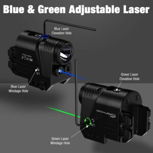 CRONHAWK 500 Lumen Blue Green Laser Light for Pistol, Rechargeable Rail Mounted Flashlight Laser Combo for Picatinny Rail, Magnetic Charging