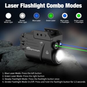 CRONHAWK 500 Lumen Blue Green Laser Light for Pistol, Rechargeable Rail Mounted Flashlight Laser Combo for Picatinny Rail, Magnetic Charging