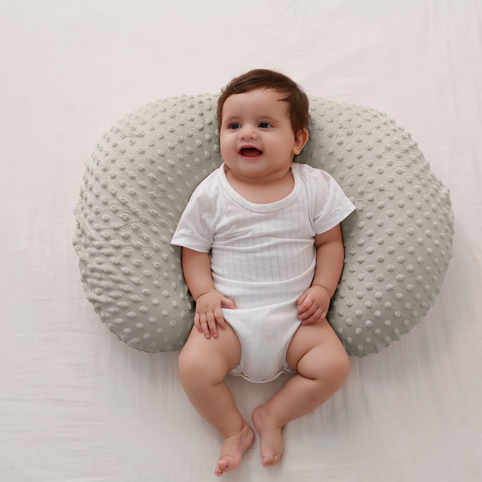 Baby Nursing Pillow and Body Positioner with Premium Minky Slipcover for Breastfeeding for Baby Boys and Girls, Feeding Pillow with Breathable Comfortable Pillowcase (Tidal Foam)