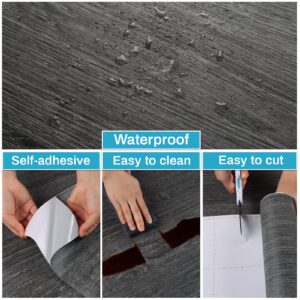 17.7''x100'' Dark Grey Wood Peel and Stick Wallpaper Thick Self-Adhesive Removable Wallpaper Wood Decorative Wall Covering Rustic Wood Grain Contact Paper Waterproof Vinyl Film for Countertops Cabinet