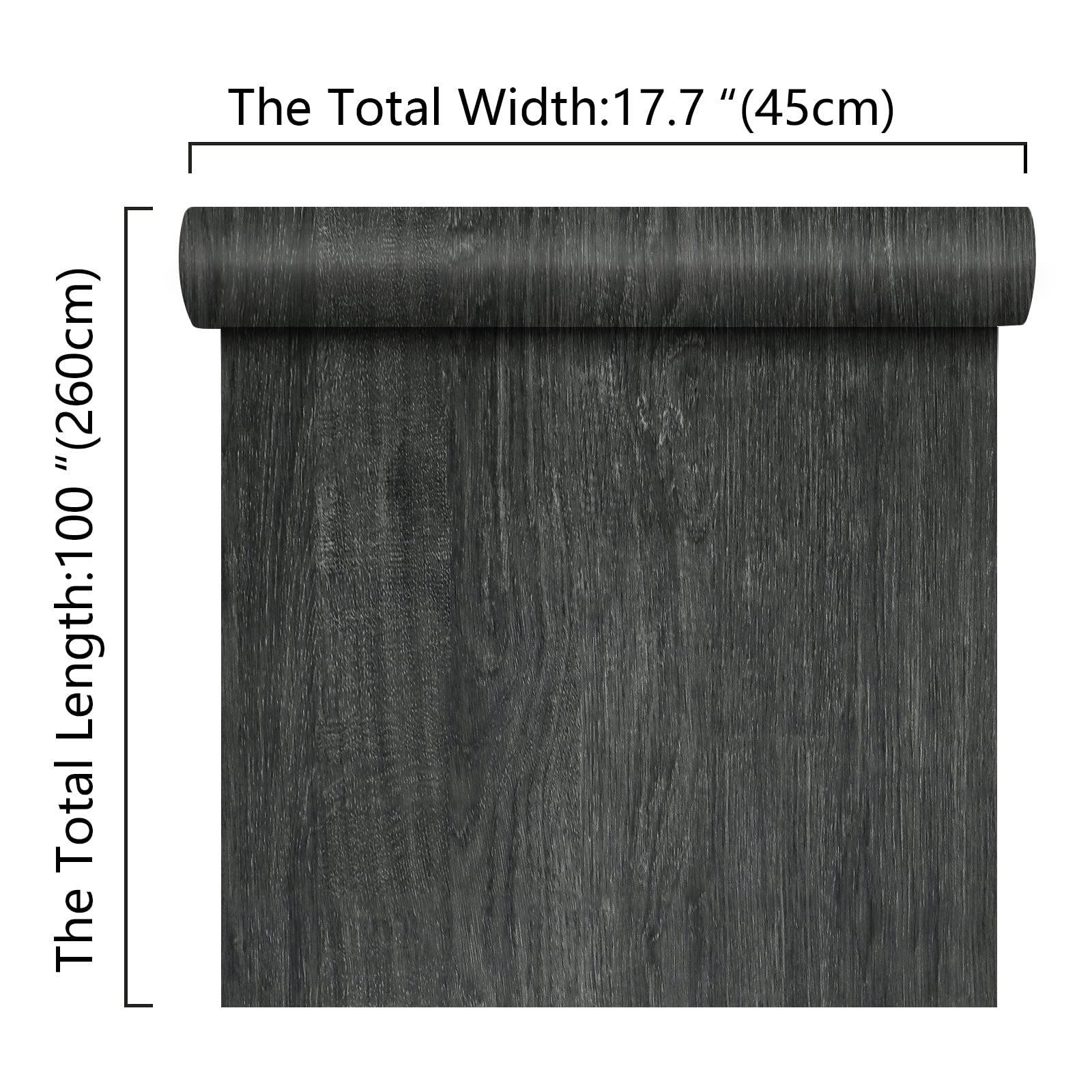 17.7''x100'' Dark Grey Wood Peel and Stick Wallpaper Thick Self-Adhesive Removable Wallpaper Wood Decorative Wall Covering Rustic Wood Grain Contact Paper Waterproof Vinyl Film for Countertops Cabinet