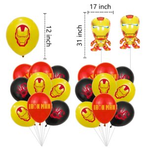 86 Pcs Birthday Party Decorations, Birthday Party Supplies For Iron Man Includes The Iron Man Inspired Happy Birthday Banner - Cake Topper - 12 Cupcake Toppers - 20 Balloons - 52 Sticker