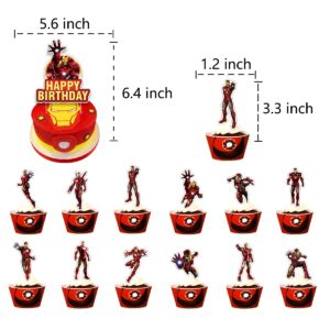 86 Pcs Birthday Party Decorations, Birthday Party Supplies For Iron Man Includes The Iron Man Inspired Happy Birthday Banner - Cake Topper - 12 Cupcake Toppers - 20 Balloons - 52 Sticker