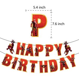 86 Pcs Birthday Party Decorations, Birthday Party Supplies For Iron Man Includes The Iron Man Inspired Happy Birthday Banner - Cake Topper - 12 Cupcake Toppers - 20 Balloons - 52 Sticker