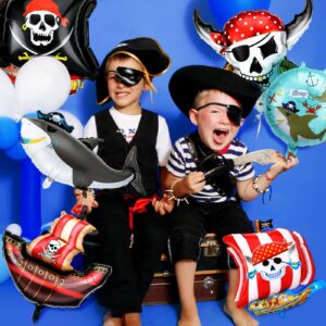 10 Pcs Pirate Ship Foil Balloons Pirate Birthday Party Supplies Pirate Party Decorations Ocean Birthday Decorations Pirate Balloons Pirate Ship Skeleton Shark Balloon for Birthday Party Supplies