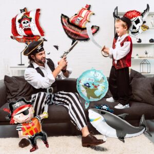 10 Pcs Pirate Ship Foil Balloons Pirate Birthday Party Supplies Pirate Party Decorations Ocean Birthday Decorations Pirate Balloons Pirate Ship Skeleton Shark Balloon for Birthday Party Supplies