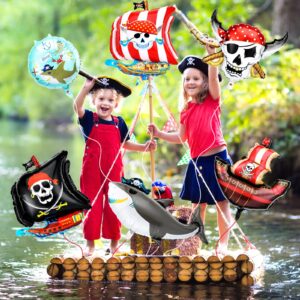 10 Pcs Pirate Ship Foil Balloons Pirate Birthday Party Supplies Pirate Party Decorations Ocean Birthday Decorations Pirate Balloons Pirate Ship Skeleton Shark Balloon for Birthday Party Supplies