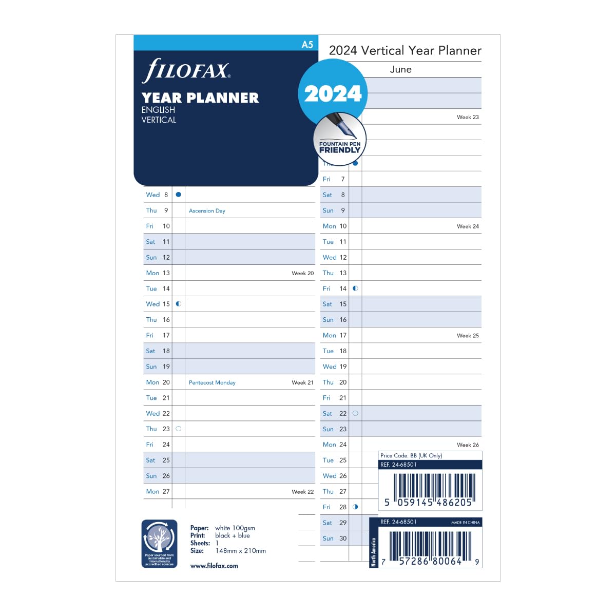 Filofax 2024 A5 Year Planner vertical 24-68501