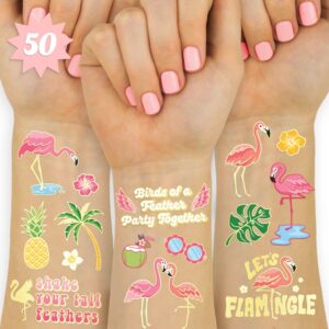 xo, fetti flamingo temporary tattoos for kids - 50 styles | final flamingle bachelorette, summer birthday party supplies, pool party favors, palm tree pineapple arts and crafts