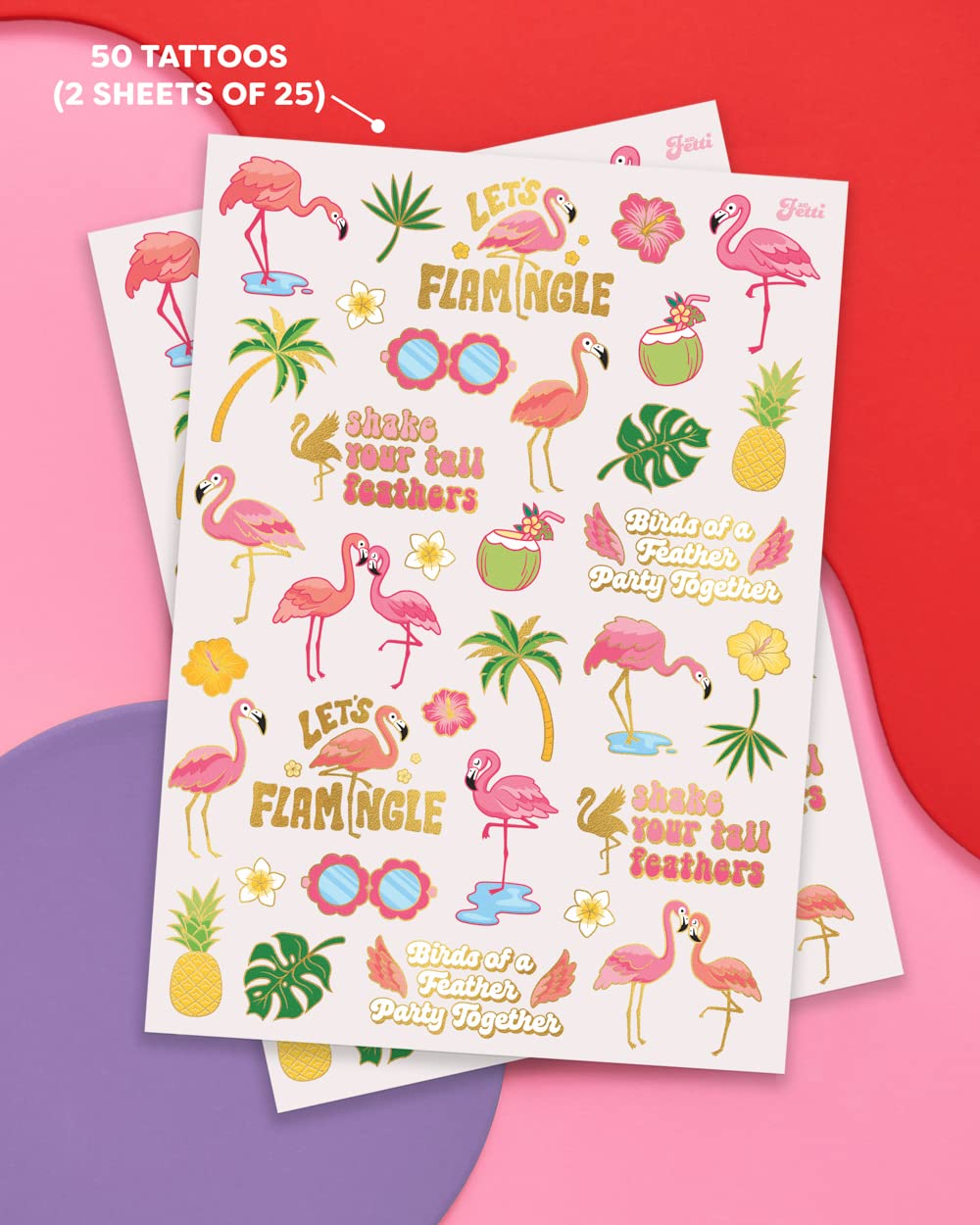 xo, Fetti Flamingo Temporary Tattoos for Kids - 50 Styles | Final Flamingle Bachelorette, Summer Birthday Party Supplies, Pool Party Favors, Palm Tree Pineapple Arts and Crafts