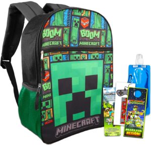 minecraft school supplies for kids - bundle with 16" minecraft backpack for school and travel plus minecraft stickers, battle party stickers, and more (minecraft school bag)