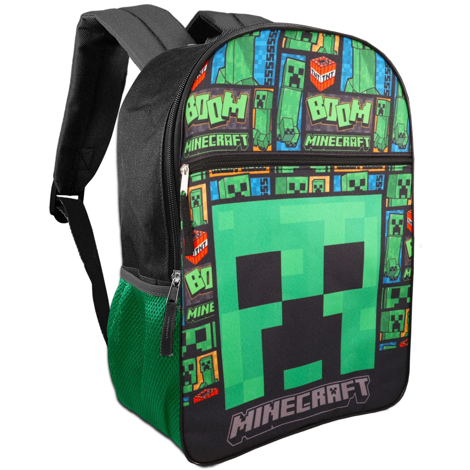 Minecraft School Supplies for Kids - Bundle with 16" Minecraft Backpack for School and Travel Plus Minecraft Stickers, Battle Party Stickers, and More (Minecraft School Bag)