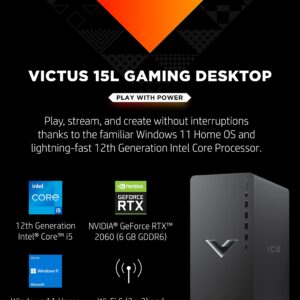 HP Victus 15L Gaming Desktop Computer, NVIDIA GeForce RTX 2060 Graphics, 12th Gen Intel Core Processor, 8 GB SDRAM, 512 GB SSD, Windows 11 Home OS, QuickDrop, Wi-Fi & Bluetooth (TG02-0020, 2022)