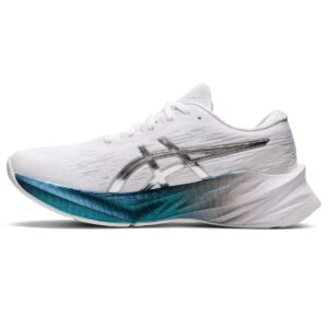 asics women's novablast 3 platinum running shoes, 8, white/pure silver
