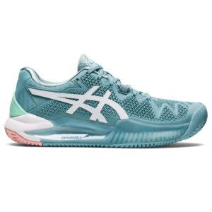 ASICS Women's Gel-Resolution 8 Clay Tennis Shoes, 9, Smoke Blue/White