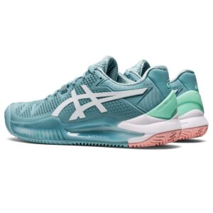 ASICS Women's Gel-Resolution 8 Clay Tennis Shoes, 9, Smoke Blue/White