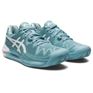 ASICS Women's Gel-Resolution 8 Clay Tennis Shoes, 9, Smoke Blue/White