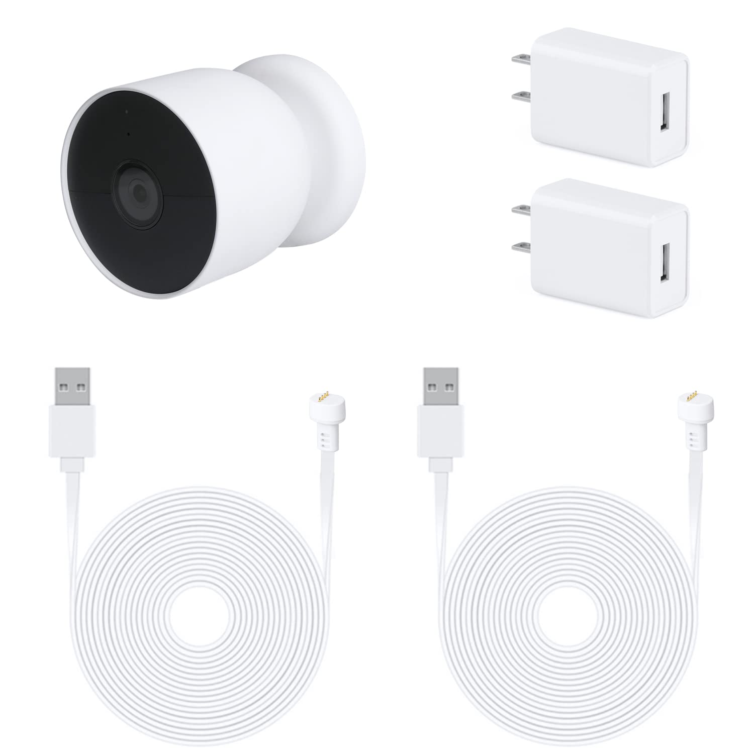 2Pack Power Adapter Compatible with Google Nest Cam Outdoor or Indoor, Battery, with 16.4Ft/5m Weatherproof Charging Cable Continuously Power Your Nest Cam (Battery) - White