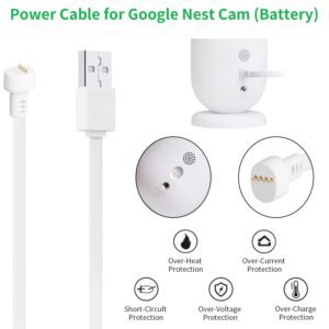 2Pack Power Adapter Compatible with Google Nest Cam Outdoor or Indoor, Battery, with 16.4Ft/5m Weatherproof Charging Cable Continuously Power Your Nest Cam (Battery) - White