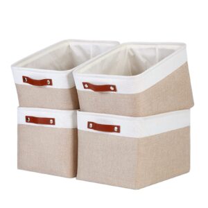 ecegeva fabric storage bins, large storage baskets with handles for toys towels books organization, foldable linen cloth storage baskets for organizing closet laundry nursery(white&khaki)
