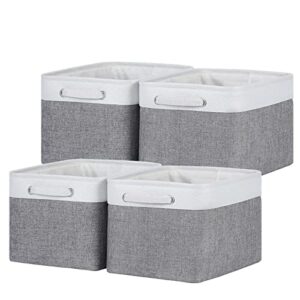 Araierd Storage Baskets for Shelves, Fabric Closet Storage Baskets Flodable Storage Baskets for Organizing Clothes, Toys, Rectangular(15" x 11" x 9.5" -Pack of 4)(White&Grey)