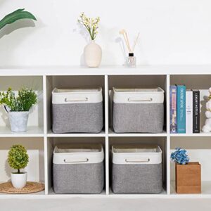 Araierd Storage Baskets for Shelves, Fabric Closet Storage Baskets Flodable Storage Baskets for Organizing Clothes, Toys, Rectangular(15" x 11" x 9.5" -Pack of 4)(White&Grey)