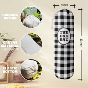 Black White Buffalo Check Plaid Grocery Bags Holder Organizer For Shopping Bags，Wall Mount Plastic Bags Storage Container Dispensers, Kitchen Housewarming Gifts For Women Family Friends Grandma Mom