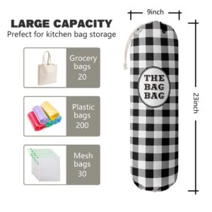 Black White Buffalo Check Plaid Grocery Bags Holder Organizer For Shopping Bags，Wall Mount Plastic Bags Storage Container Dispensers, Kitchen Housewarming Gifts For Women Family Friends Grandma Mom