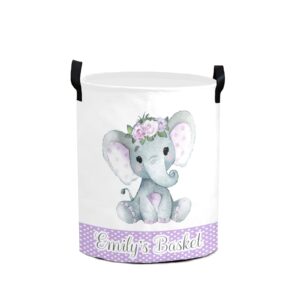 purple elephant personalized freestanding laundry hamper, custom waterproof collapsible drawstring basket storage bins with handle for clothes