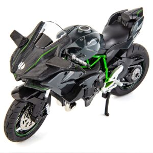 bdtctk compatible for 1:12 kawasaki ninja h2r motorcycle model,model motorcycle, suspension and free roller, toy car, motorcycle collection, gift black