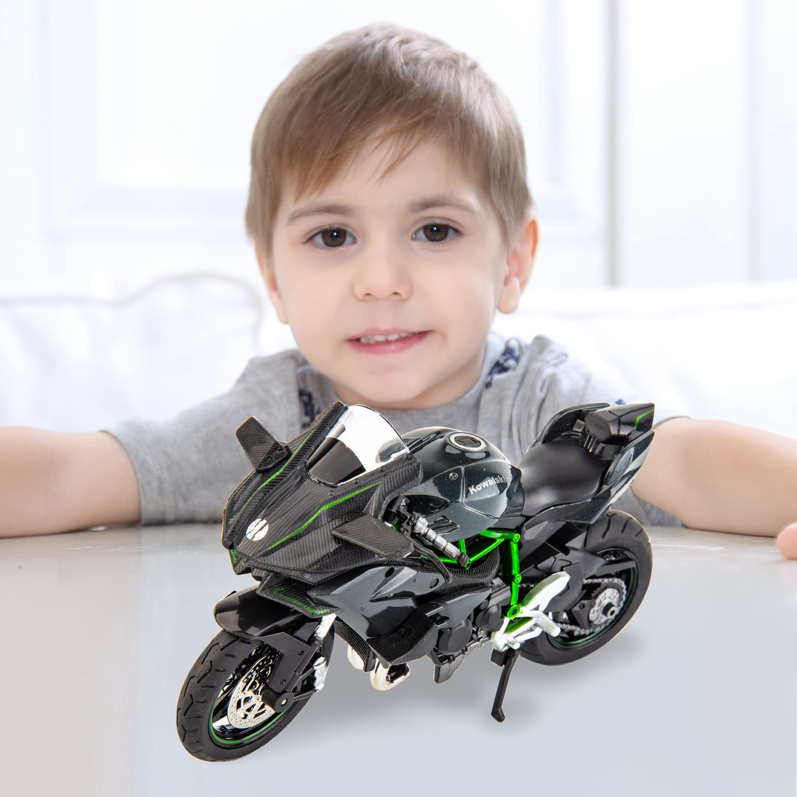 BDTCTK Compatible for 1:12 Kawasaki Ninja H2R Motorcycle Model,Model Motorcycle, Suspension and Free Roller, Toy Car, Motorcycle Collection, Gift Black