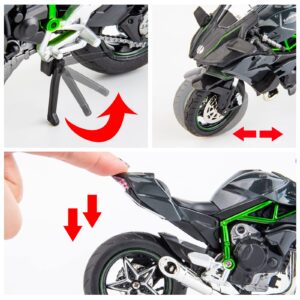 BDTCTK Compatible for 1:12 Kawasaki Ninja H2R Motorcycle Model,Model Motorcycle, Suspension and Free Roller, Toy Car, Motorcycle Collection, Gift Black