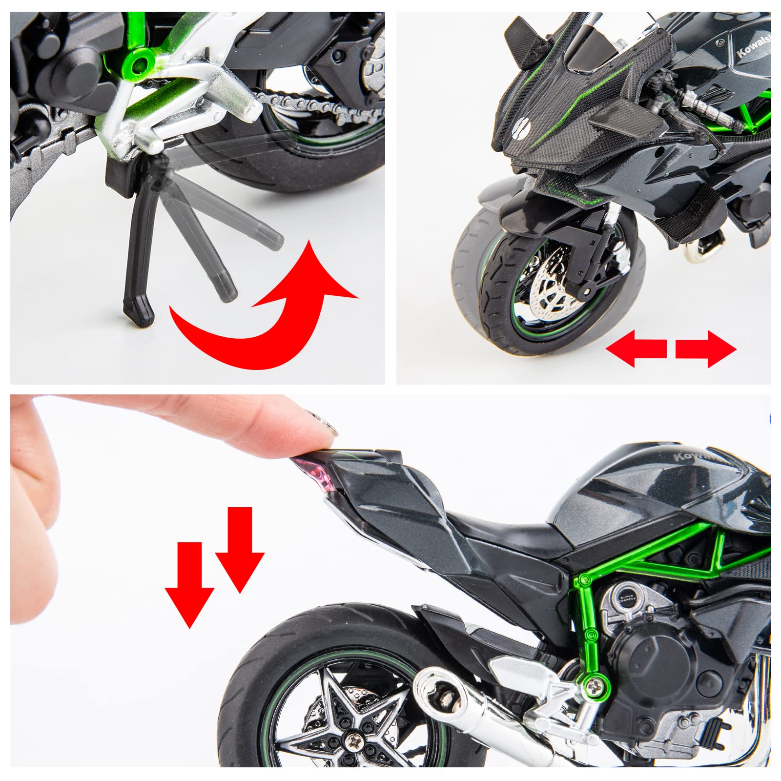 BDTCTK Compatible for 1:12 Kawasaki Ninja H2R Motorcycle Model,Model Motorcycle, Suspension and Free Roller, Toy Car, Motorcycle Collection, Gift Black