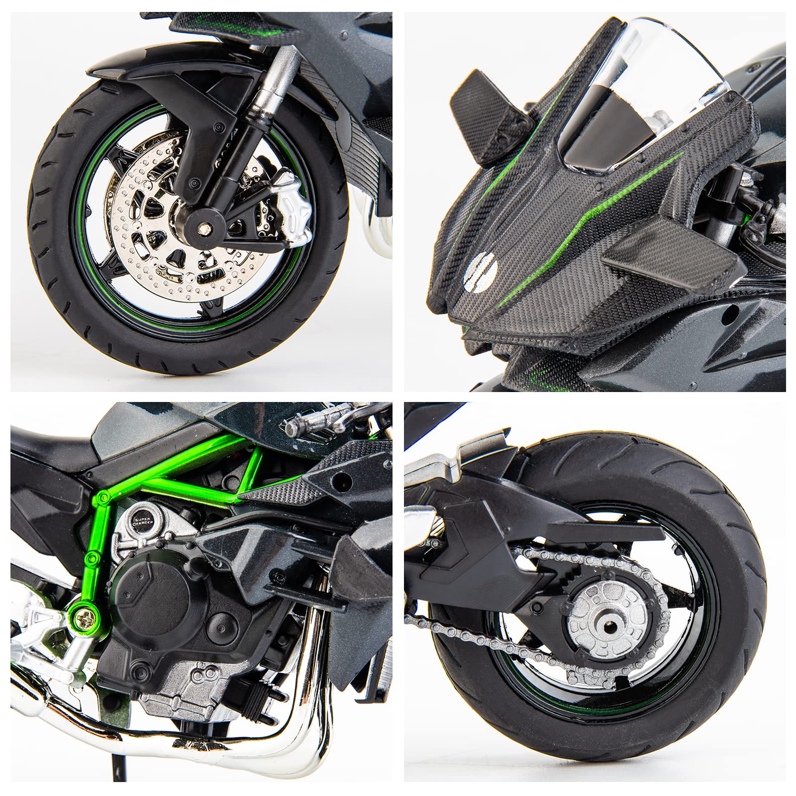 BDTCTK Compatible for 1:12 Kawasaki Ninja H2R Motorcycle Model,Model Motorcycle, Suspension and Free Roller, Toy Car, Motorcycle Collection, Gift Black