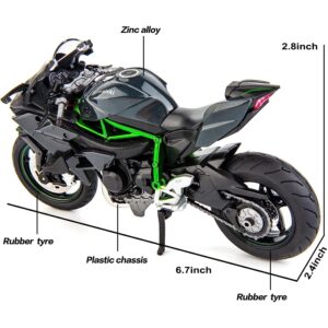 BDTCTK Compatible for 1:12 Kawasaki Ninja H2R Motorcycle Model,Model Motorcycle, Suspension and Free Roller, Toy Car, Motorcycle Collection, Gift Black