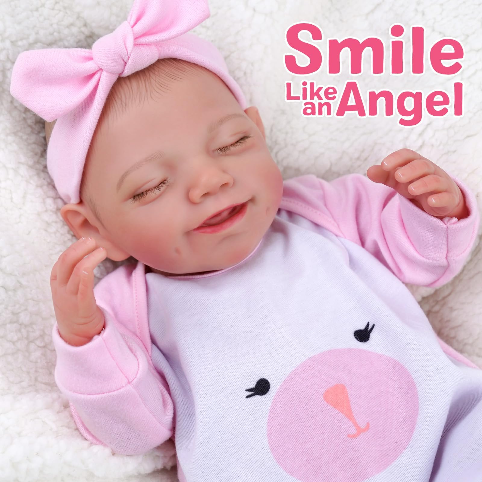 BABESIDE Lifelike Reborn Baby Dolls - 20-Inch Sweet Smile Real Life Realistic-Newborn Full Body Vinyl Sleeping Baby Girl with Toy Accessories Gift Set for Kids Age 3+